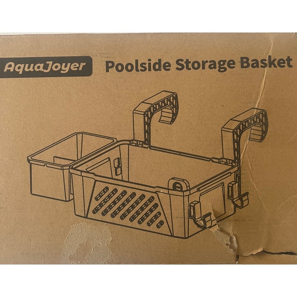 AquaJoyer Poolside Storage Basket Above Ground Pool Organizer Tan Plastic Caddy